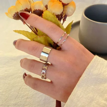 Gold Plated Contemporary Stackable Rings Set of 3 For Women